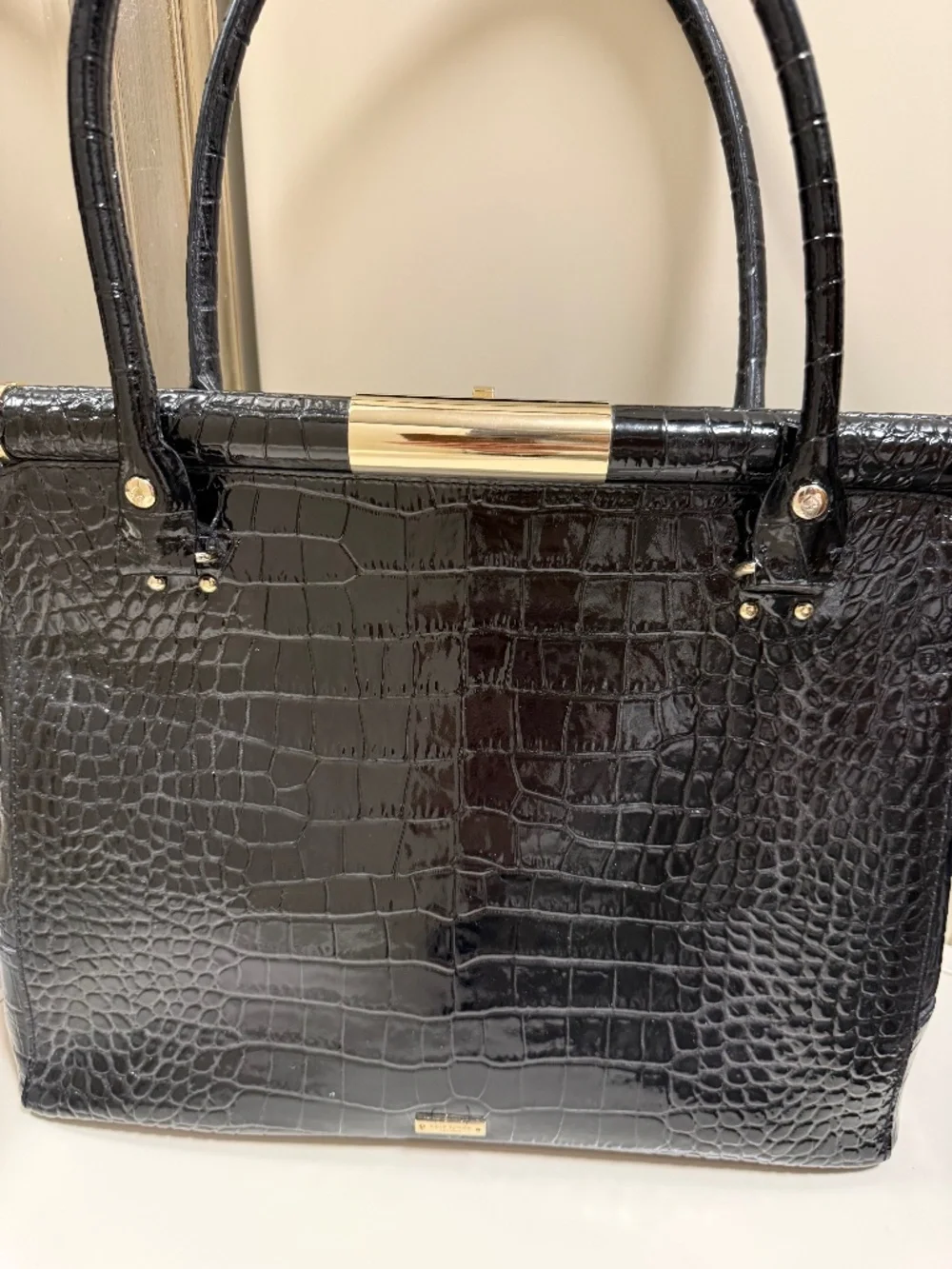 Kate Spade Black Leather Alligator Embossed Handbag
